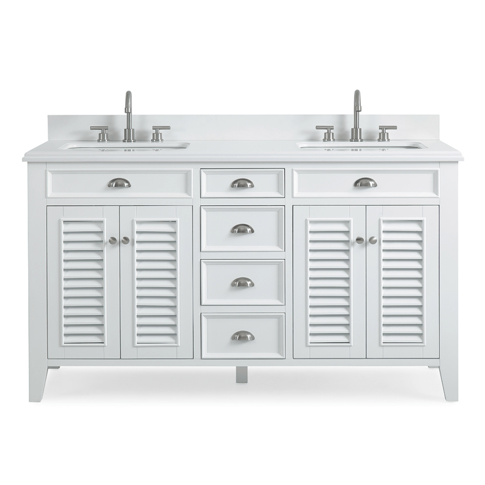 Chans Furniture GD-3028Q60D 60 Inch Contemporary Style Double Sink White Kalani Bathroom Vanity