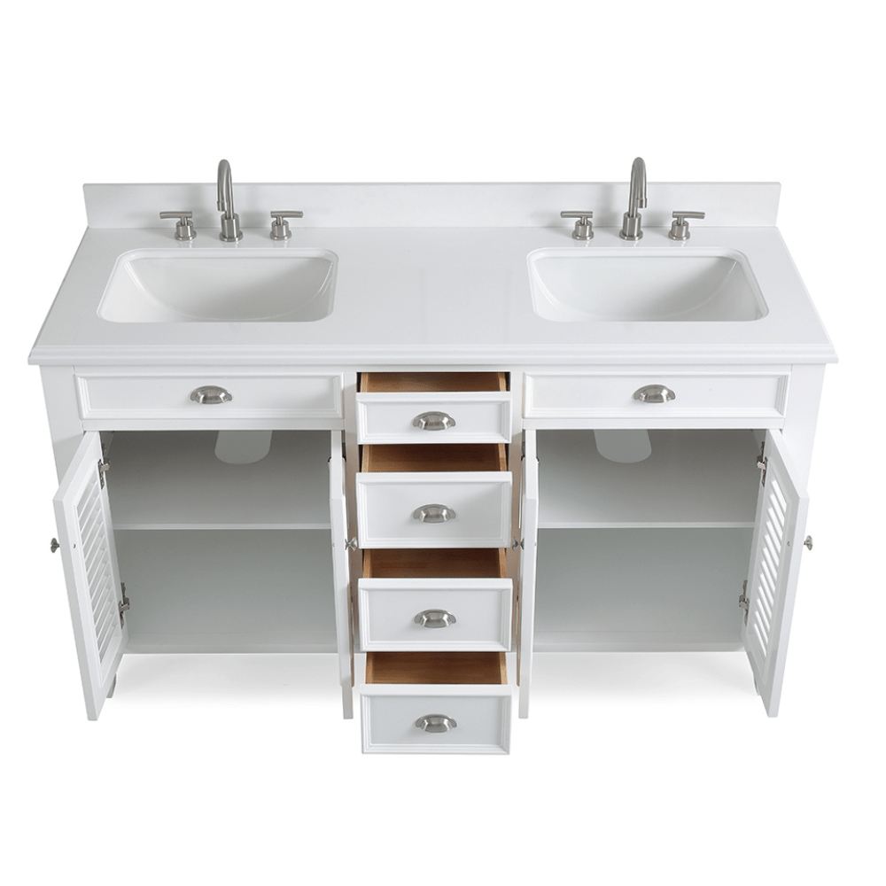 Chans Furniture GD-3028Q60D 60 Inch Contemporary Style Double Sink White Kalani Bathroom Vanity