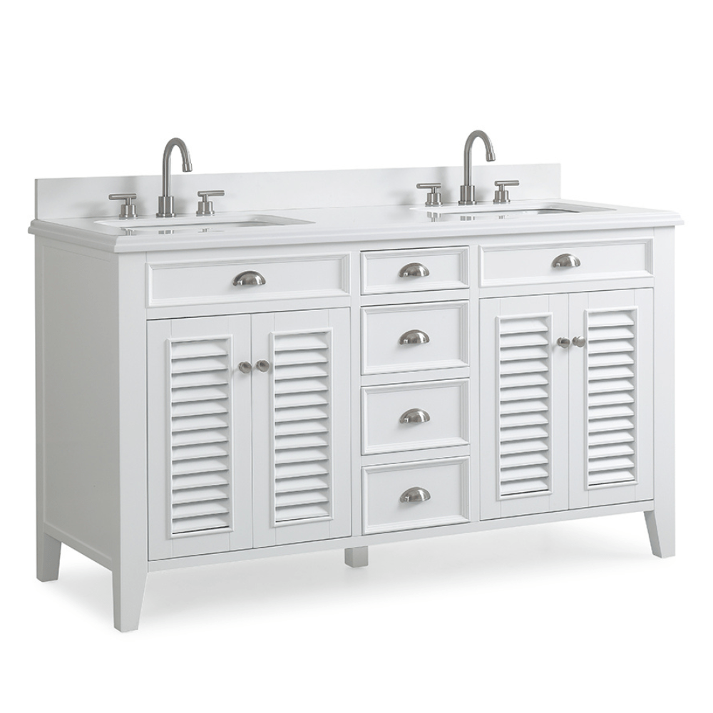 Chans Furniture GD-3028Q60D 60 Inch Contemporary Style Double Sink White Kalani Bathroom Vanity