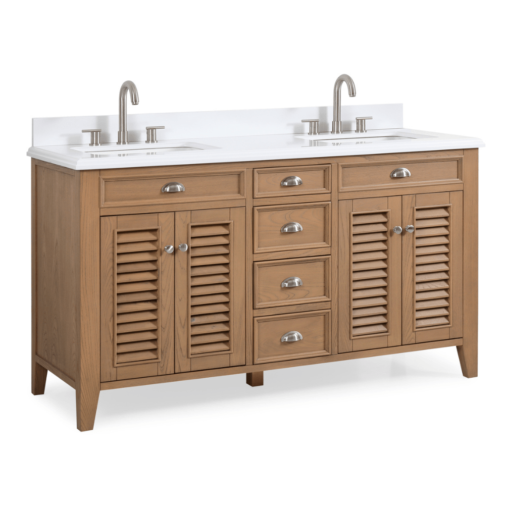 Chans Furniture GD-4028QWD-60D 60 Inch Contemporary Style Double Sink Wood Style Kalani Bathroom Vanity With White Quartz Top