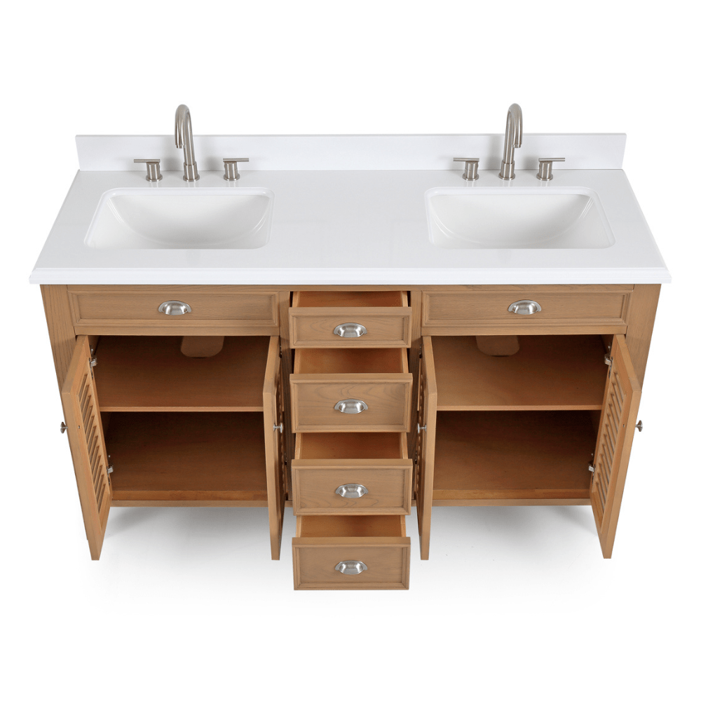 Chans Furniture GD-4028QWD-60D 60 Inch Contemporary Style Double Sink Wood Style Kalani Bathroom Vanity With White Quartz Top