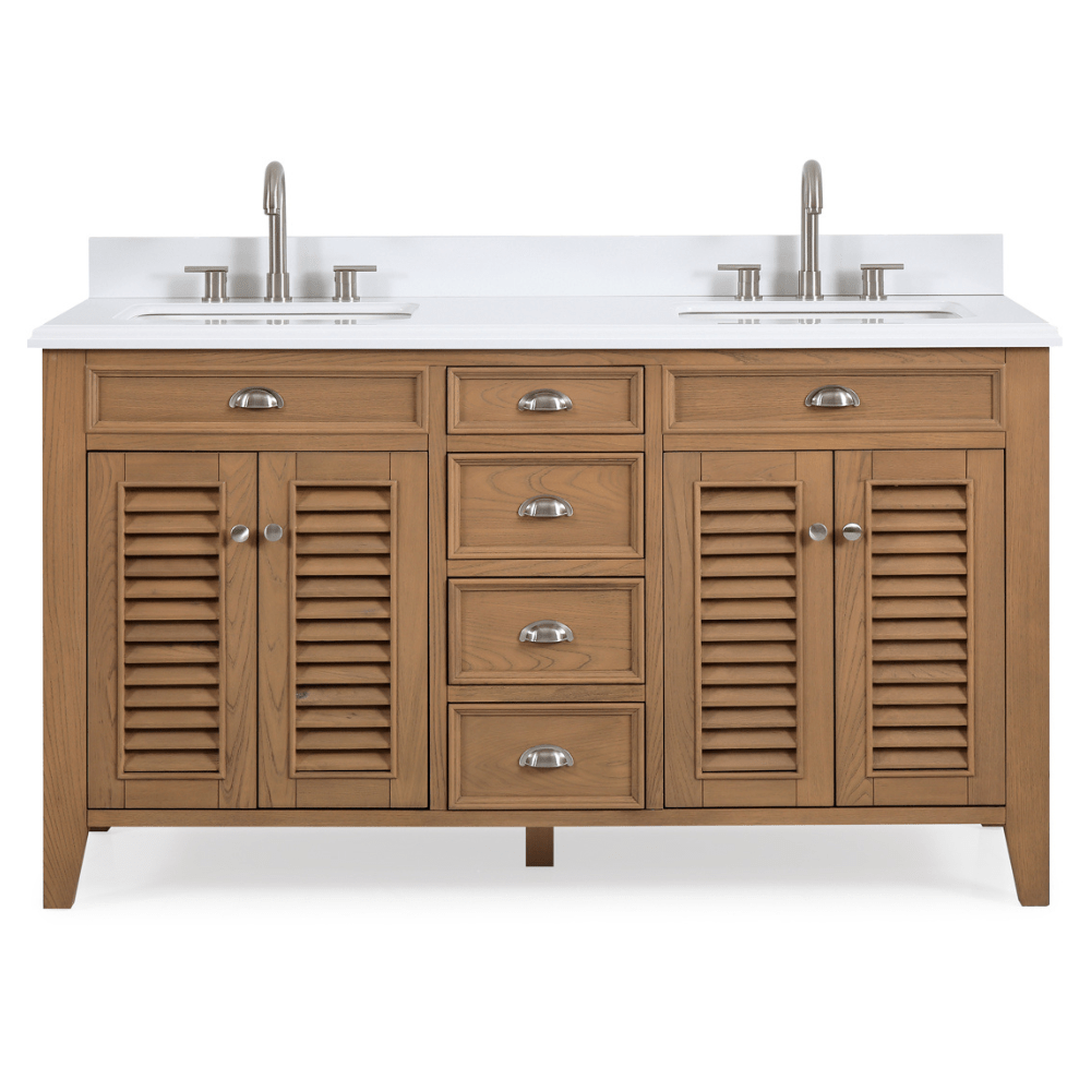 Chans Furniture GD-4028QWD-60D 60 Inch Contemporary Style Double Sink Wood Style Kalani Bathroom Vanity With White Quartz Top