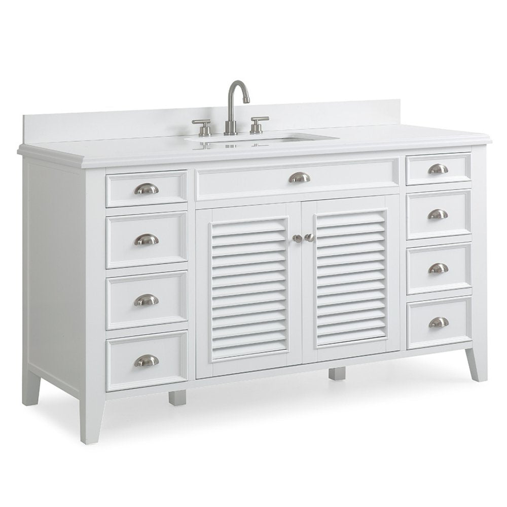 Chans Furniture GD-3028Q60S-QT 60 Inch Contemporary Style Single Sink White Kalani Bathroom Vanity