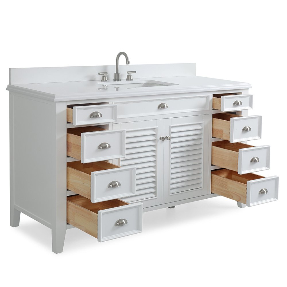 Chans Furniture GD-3028Q60S-QT 60 Inch Contemporary Style Single Sink White Kalani Bathroom Vanity
