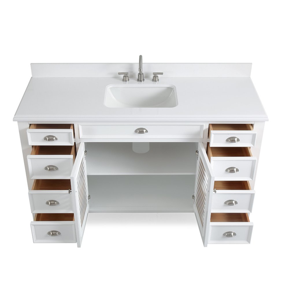 Chans Furniture GD-3028Q60S-QT 60 Inch Contemporary Style Single Sink White Kalani Bathroom Vanity