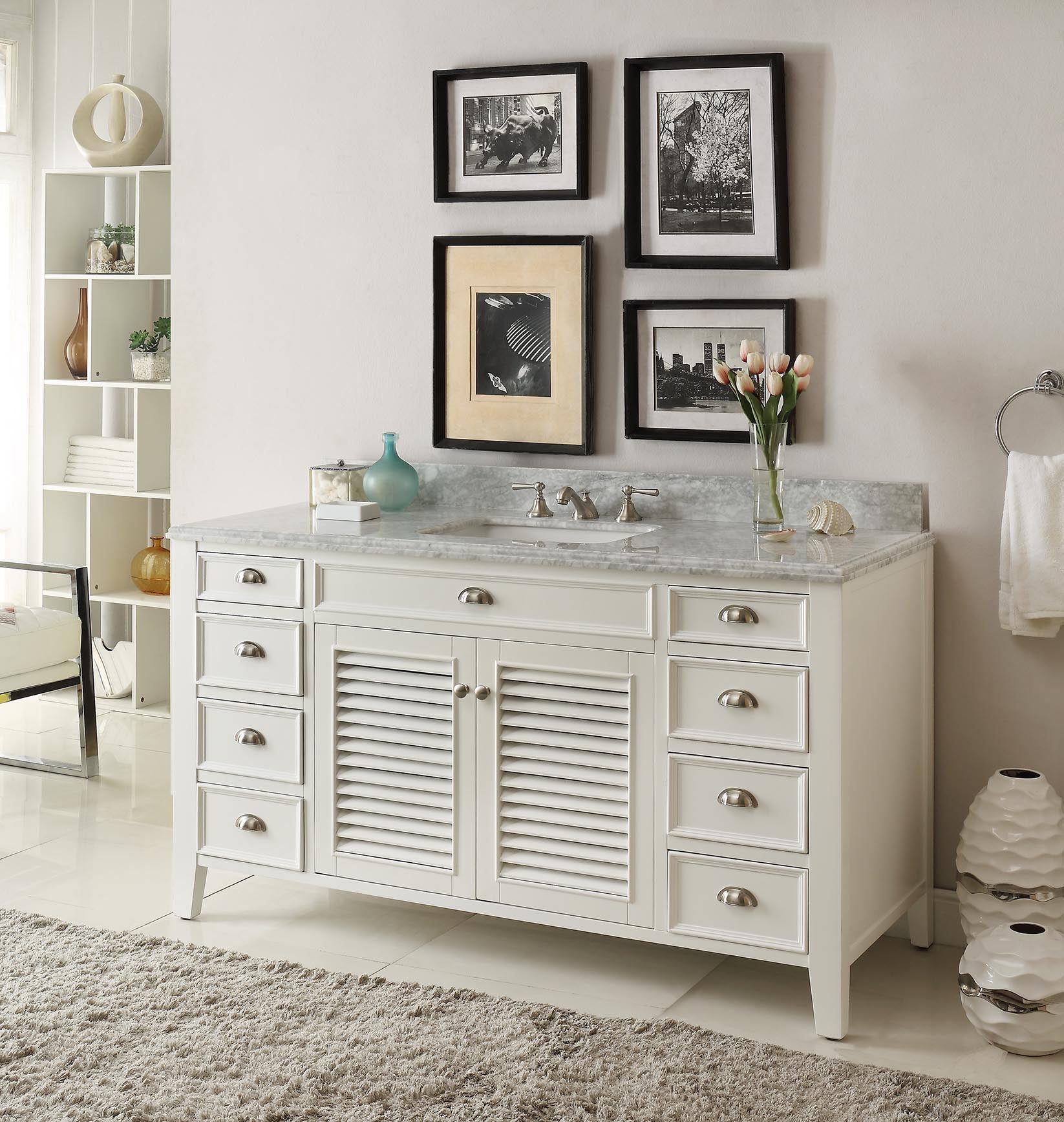 Chans Furniture GD-3028Q60S-QT 60 Inch Contemporary Style Single Sink White Kalani Bathroom Vanity