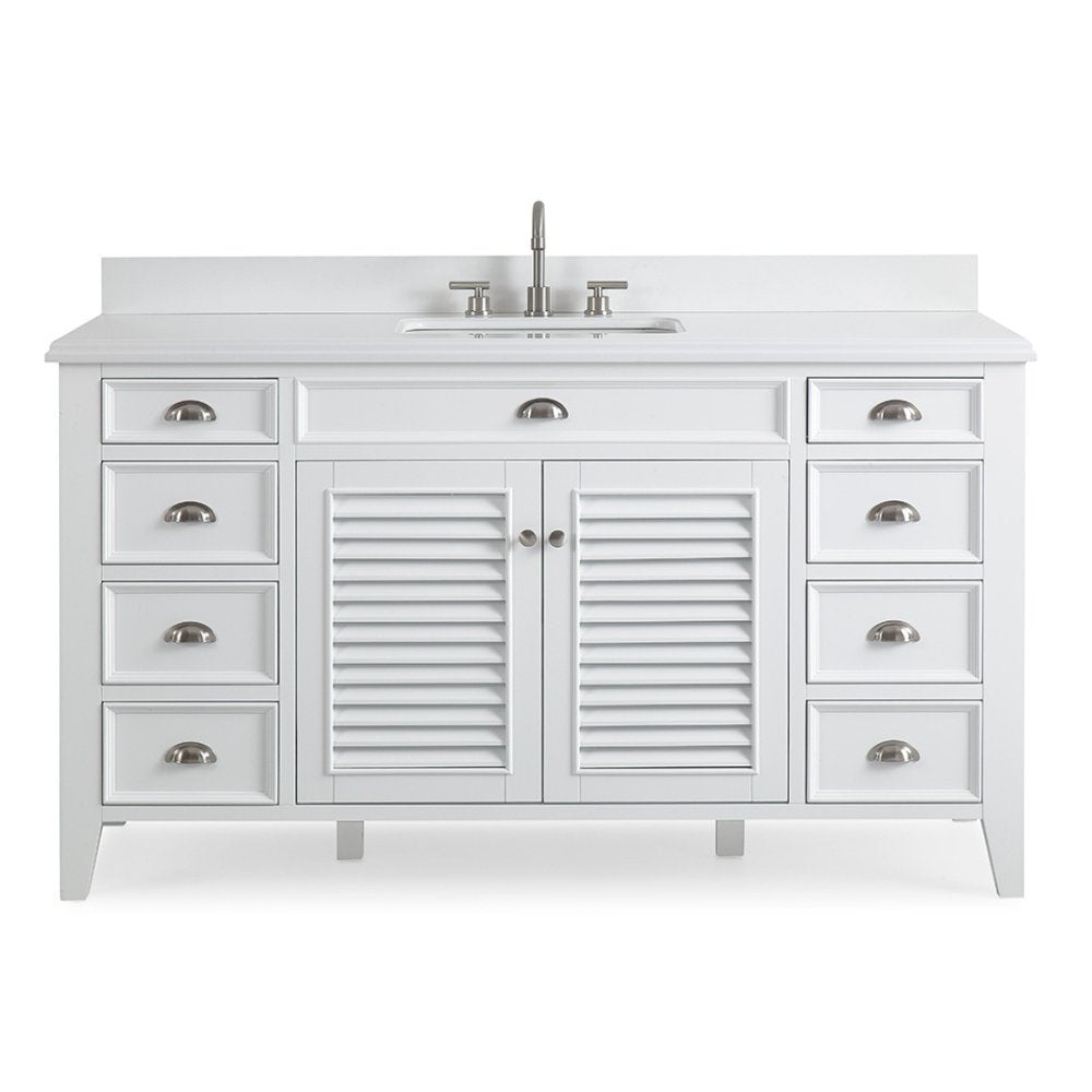 Chans Furniture GD-3028Q60S-QT 60 Inch Contemporary Style Single Sink White Kalani Bathroom Vanity