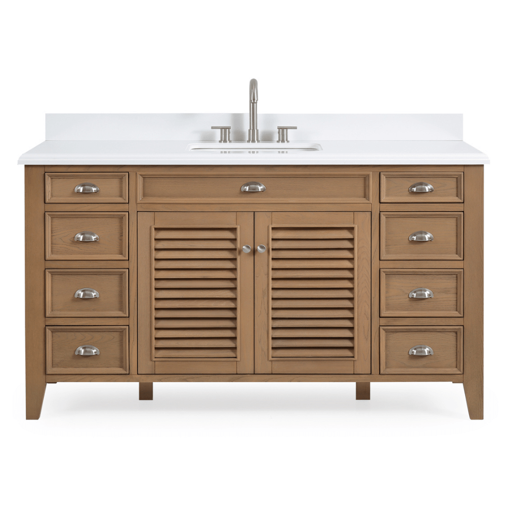 Chans Furniture GD-4028WD60S-QT 60 Inch Contemporary Style Single Sink Wood Finish Kalani Bathroom Vanity With White Quartz Top