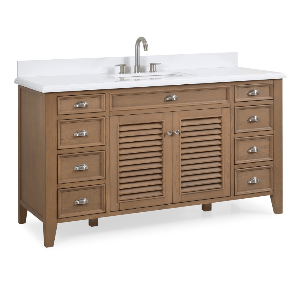 Chans Furniture GD-4028WD60S-QT 60 Inch Contemporary Style Single Sink Wood Finish Kalani Bathroom Vanity With White Quartz Top