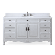 Chans Furniture HF-6081AW 60 Inch Distressed Antique White Single Sink Cottage Style Daleville Bathroom Vanity