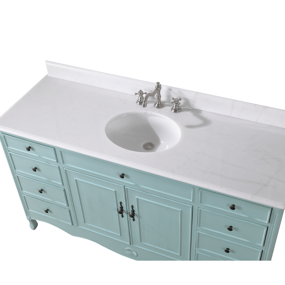Chans Furniture HF-6081LB 60 Inch Distressed Light Blue Single Sink Cottage Style Daleville Bathroom Vanity