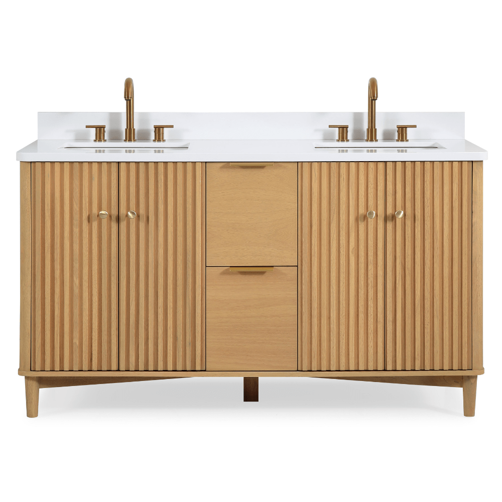 Chans Furniture GD-OE2260WD-60 60 Inch Double Sink Wood Finish Odelia Bathroom Vanity With White Quartz Top