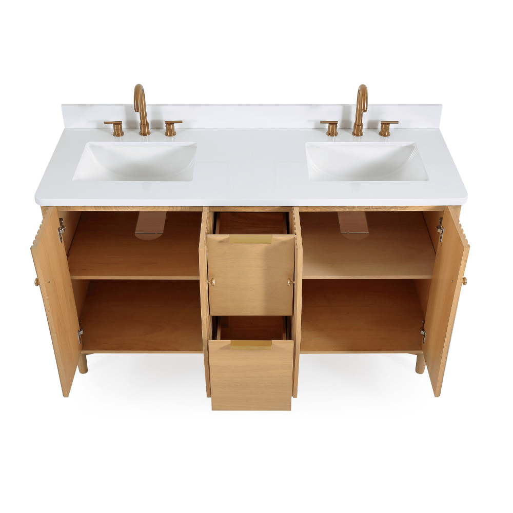 Chans Furniture GD-OE2260WD-60 60 Inch Double Sink Wood Finish Odelia Bathroom Vanity With White Quartz Top