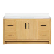 Chans Furniture VH-3320WD-60S 60 Inch Light Oak Sandi Single Sink Bathroom Vanity Toe Kick Style With White Quartz Top