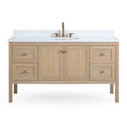 Chans Furniture GD-2462WD-60S 60 Inch Modern Light Oak Sera Single Sink Bathroom Vanity With White Quartz Top