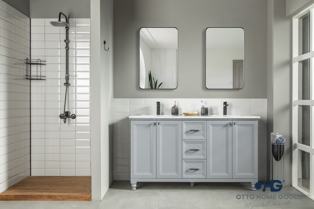 Isabel 60" Gray Double Bowls Bathroom Cabinet