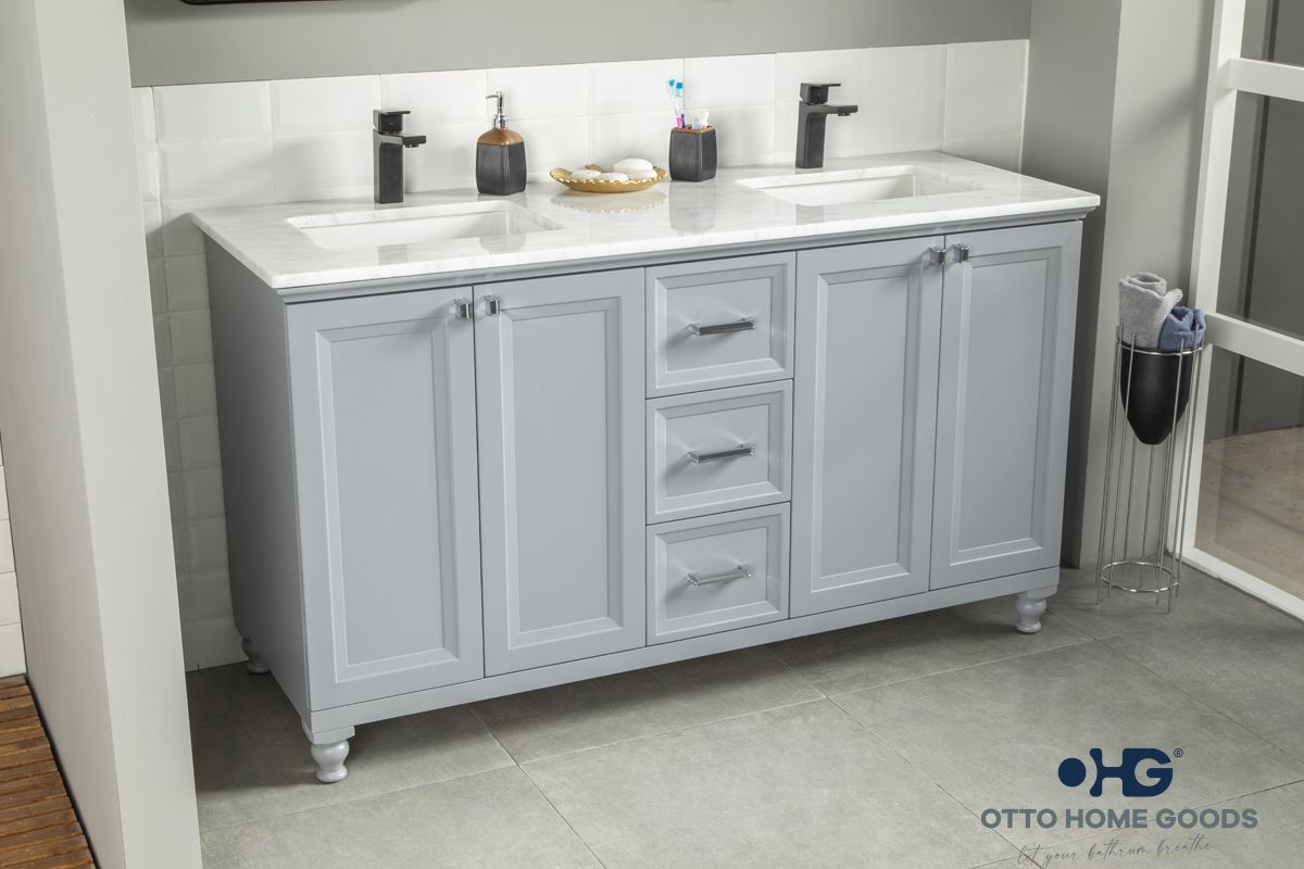 Isabel 60" Gray Double Bowls Bathroom Cabinet