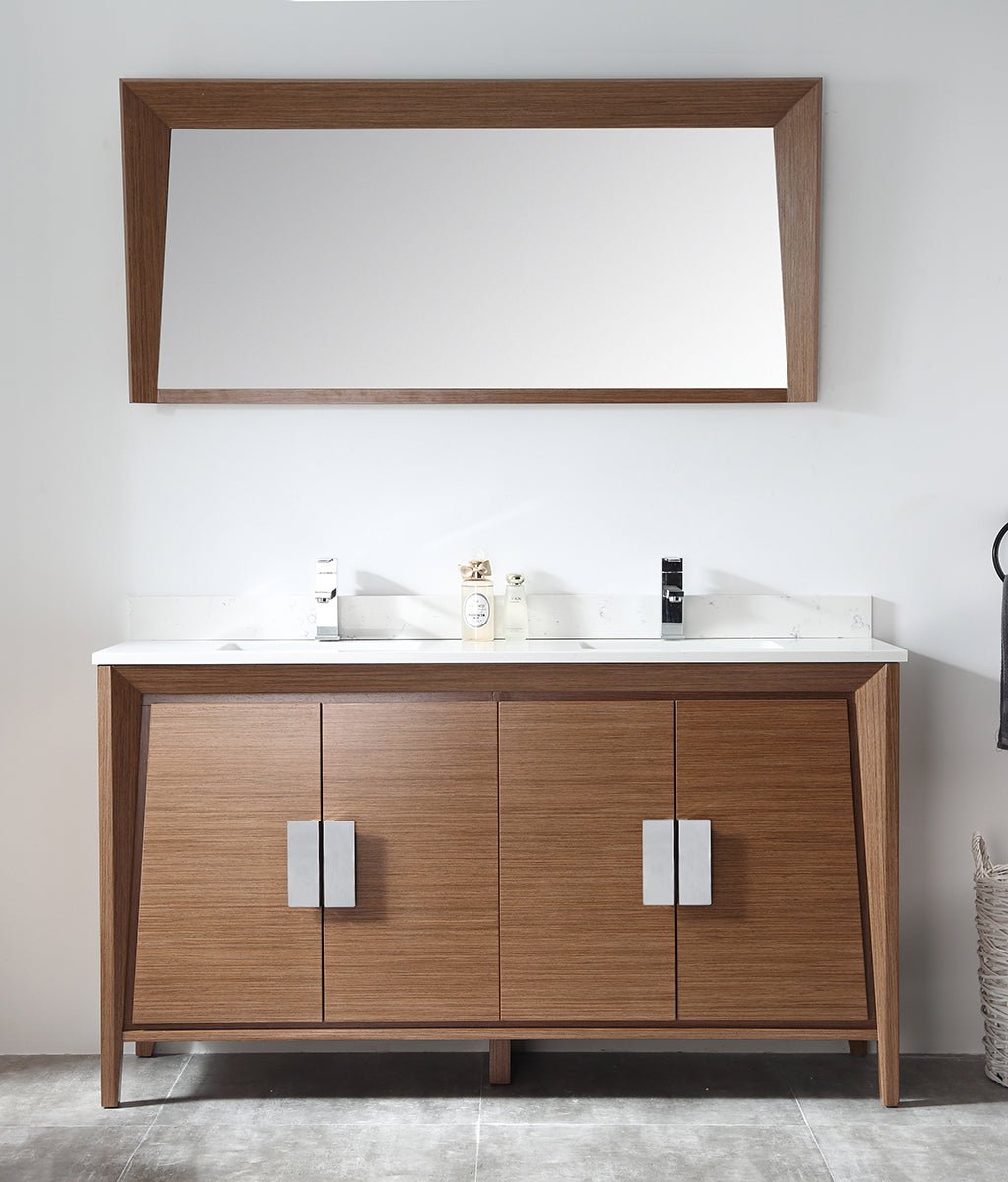 Chans Furniture CL-22WV60-FW 60" Larvotto Light Wheat Contemporary Double Sink Bathroom Vanity