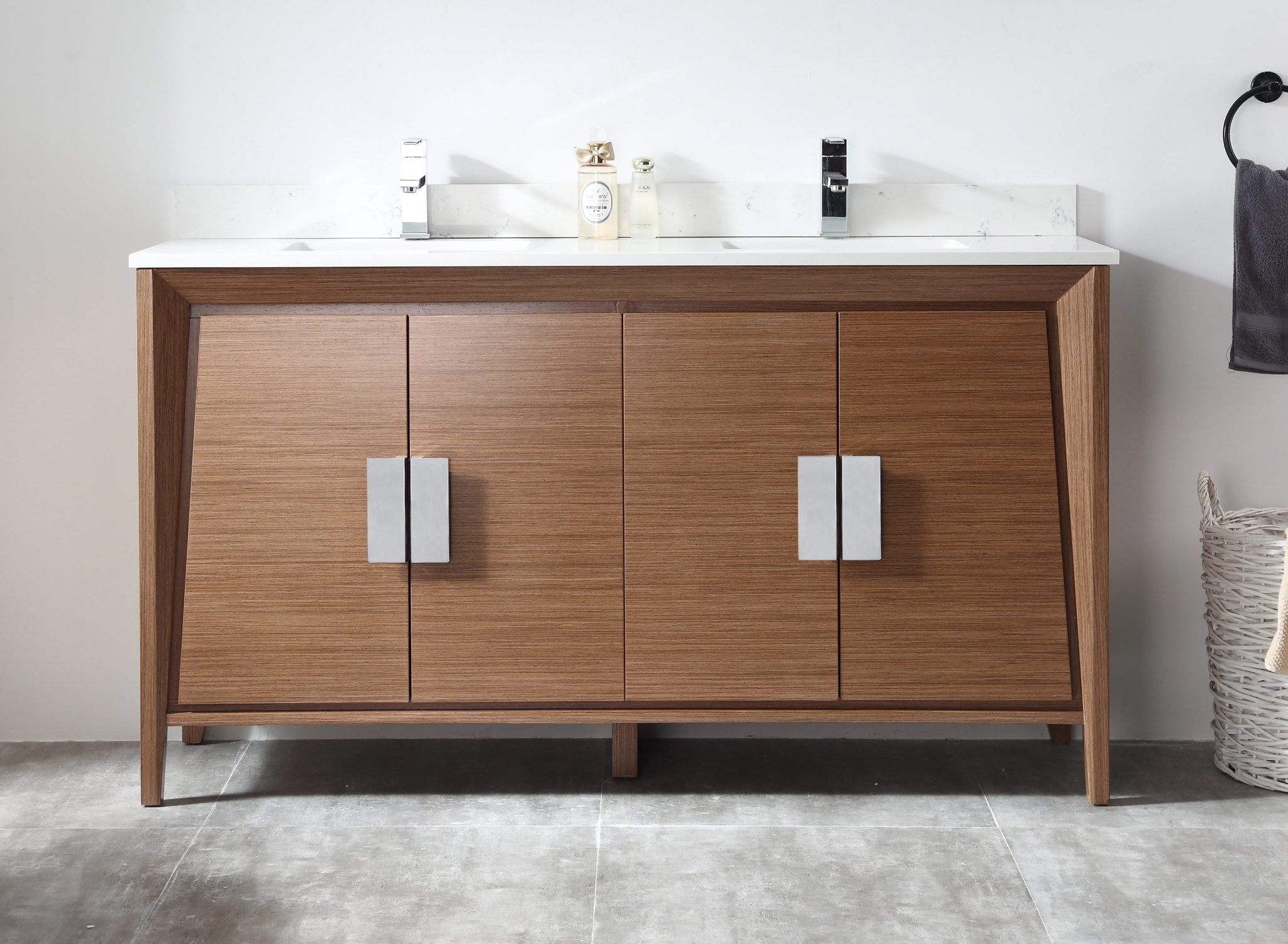 Chans Furniture CL-22WV60-FW 60" Larvotto Light Wheat Contemporary Double Sink Bathroom Vanity