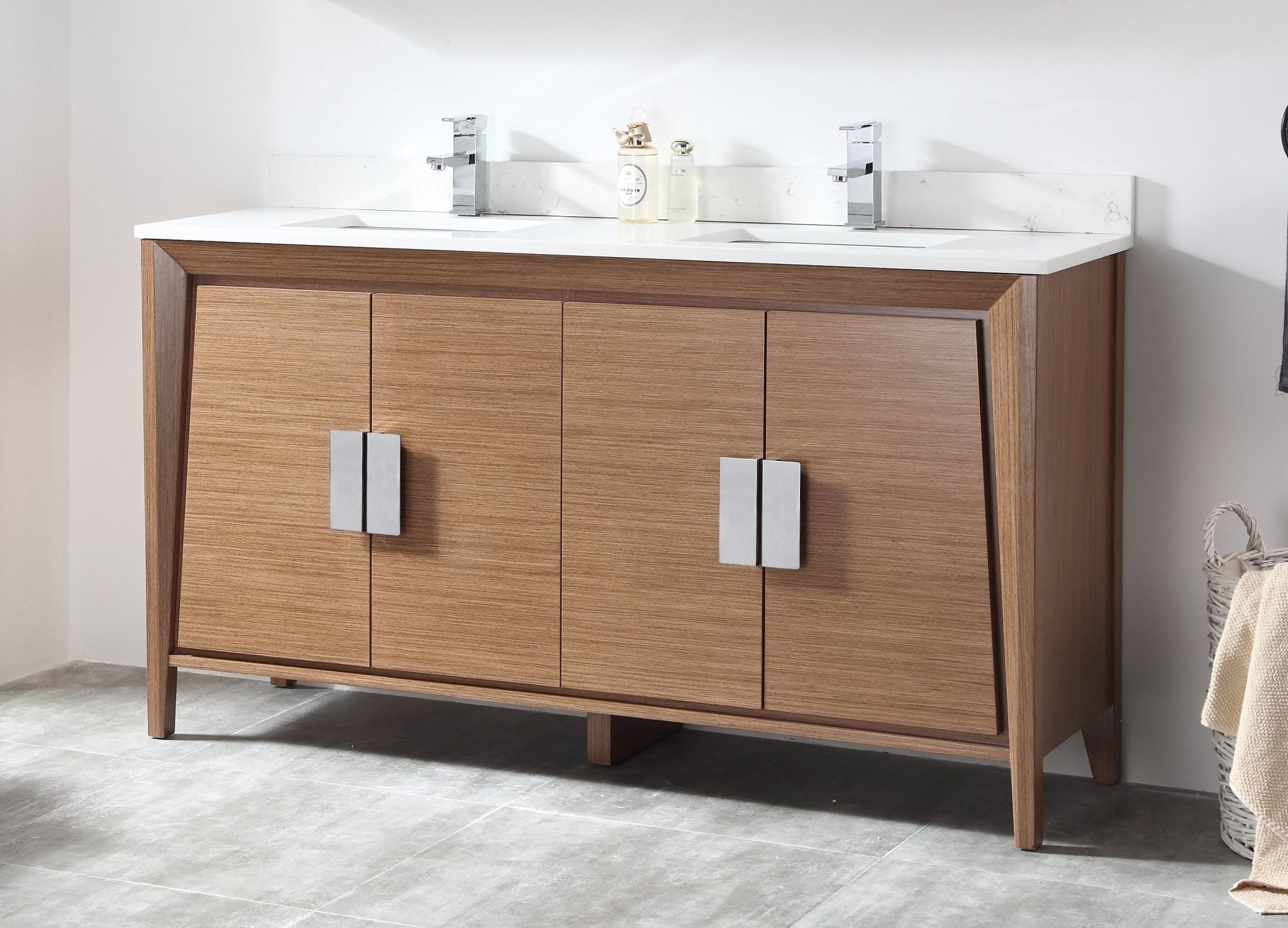 Chans Furniture CL-22WV60-FW 60" Larvotto Light Wheat Contemporary Double Sink Bathroom Vanity