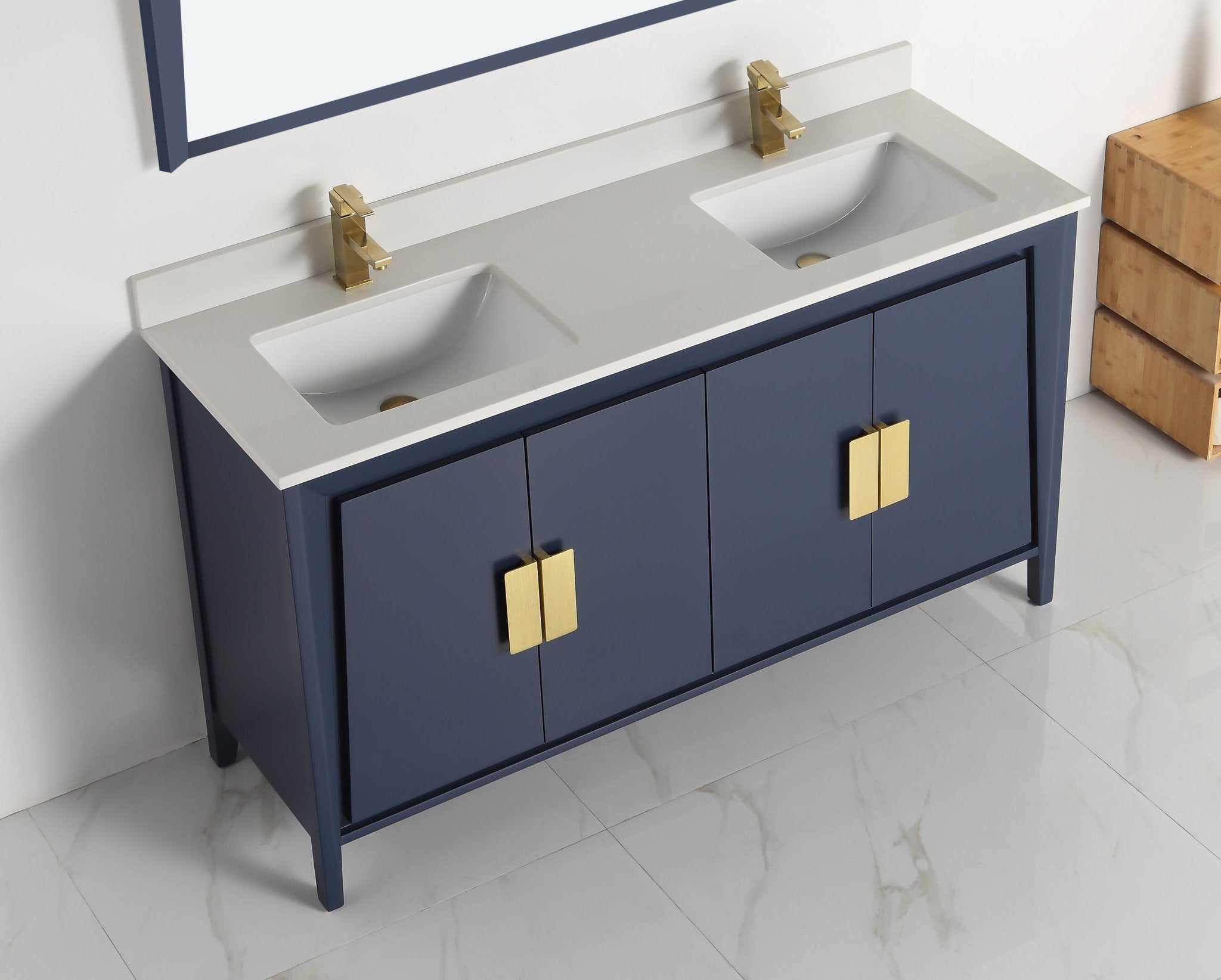 Chans Furniture CL-22NB60-QT 60" Larvotto Navy Blue Contemporary Double Sink Bathroom Vanity
