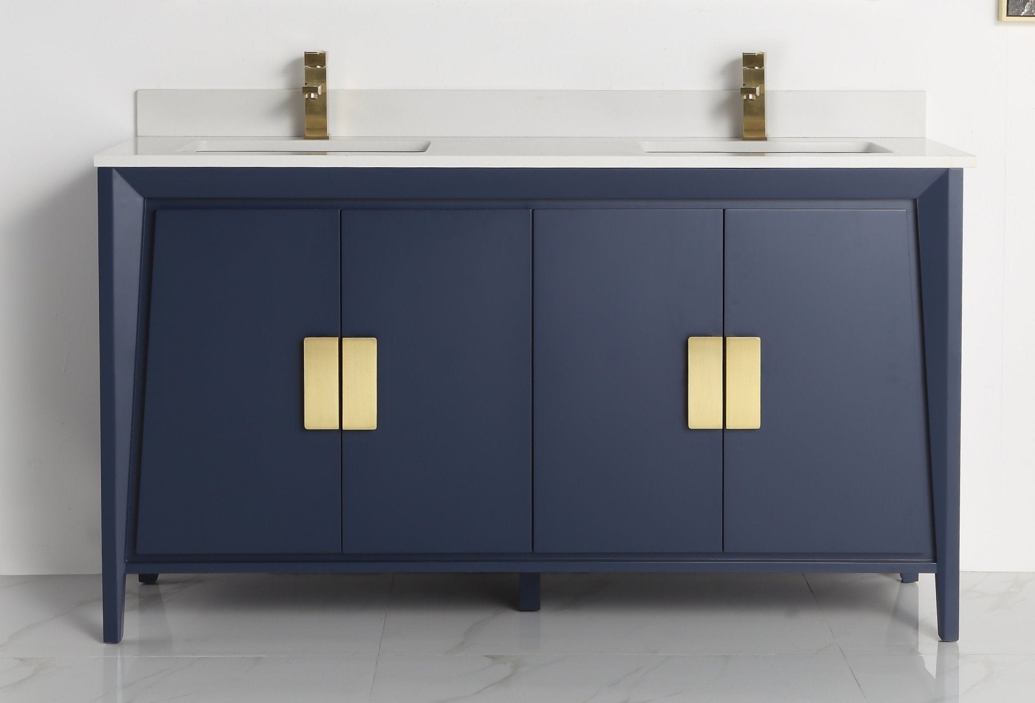 Chans Furniture CL-22NB60-QT 60" Larvotto Navy Blue Contemporary Double Sink Bathroom Vanity