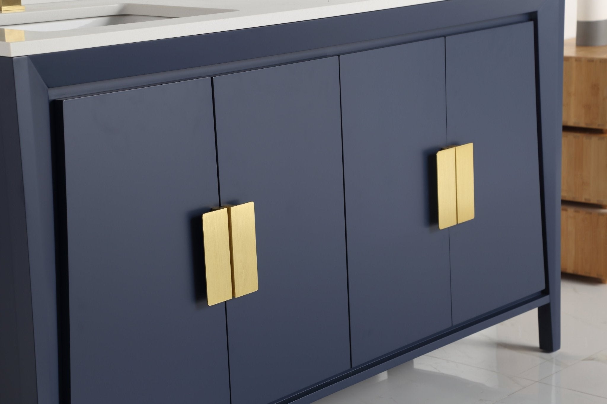 Chans Furniture CL-22NB60-QT 60" Larvotto Navy Blue Contemporary Double Sink Bathroom Vanity