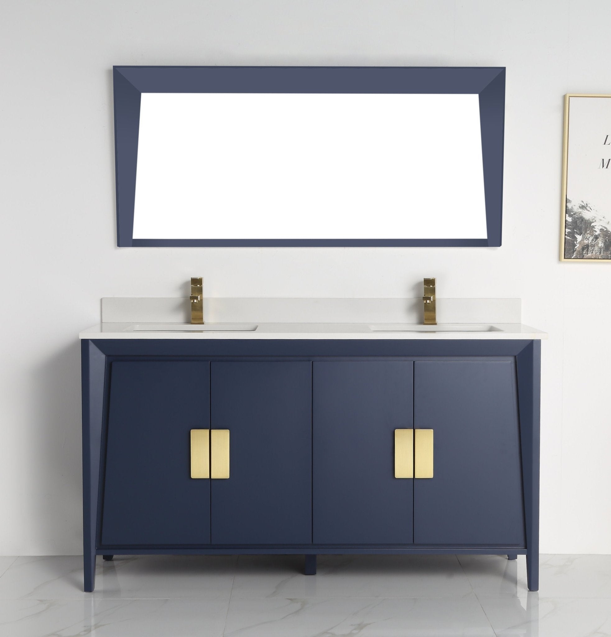 Chans Furniture CL-22NB60-QT 60" Larvotto Navy Blue Contemporary Double Sink Bathroom Vanity