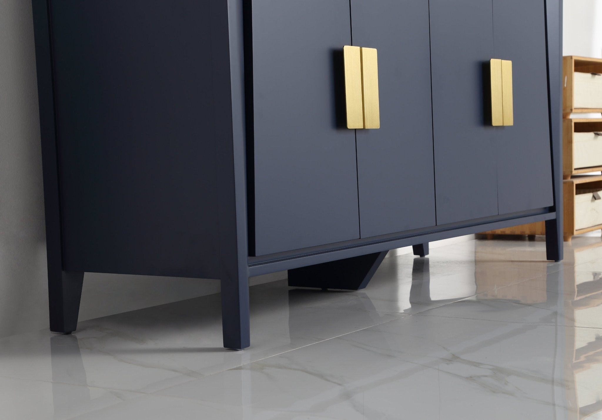 Chans Furniture CL-22NB60-QT 60" Larvotto Navy Blue Contemporary Double Sink Bathroom Vanity