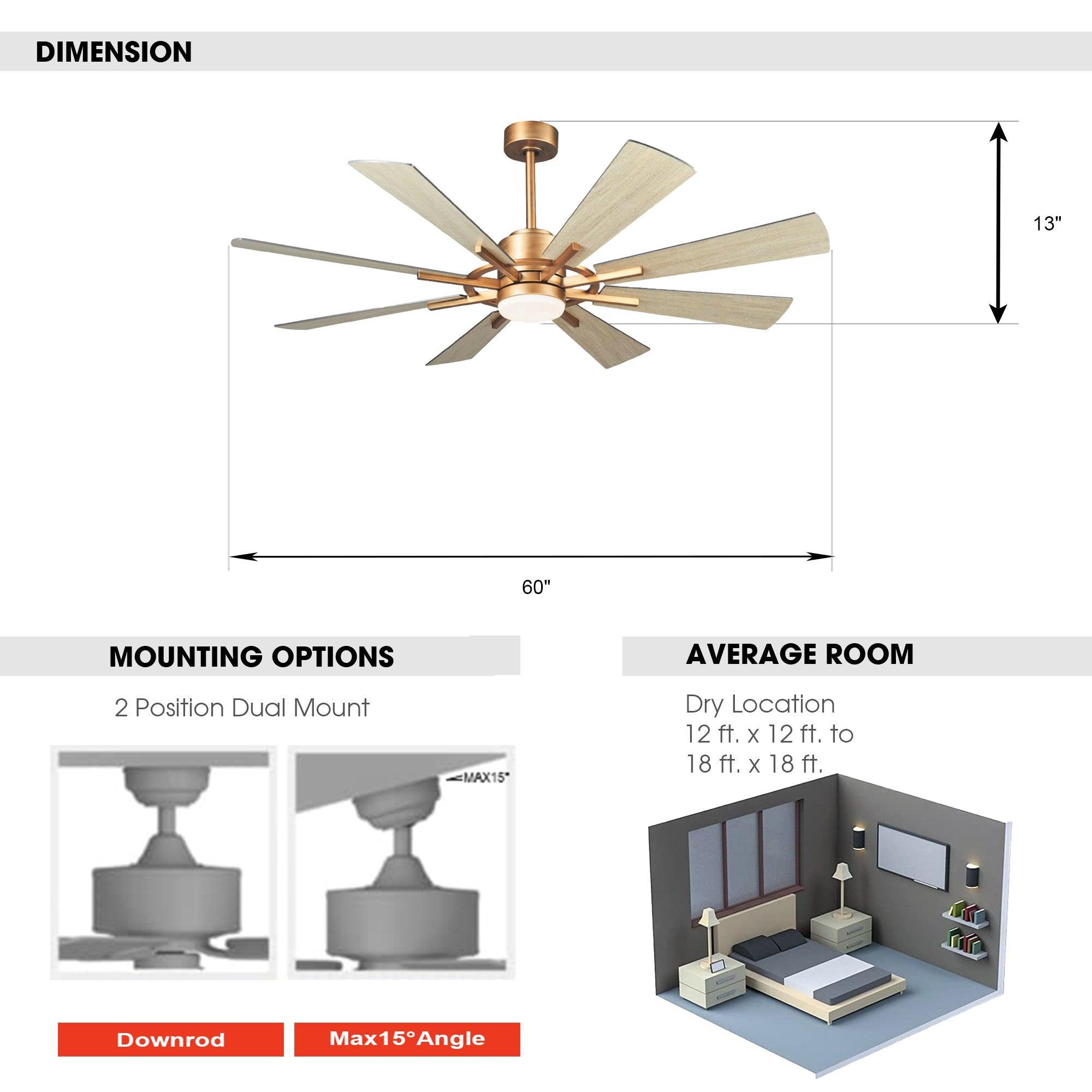 60" Oretha Windmill 8 Blade Led Indoor Oil Rubbed Bronze Ceiling Fan With Remote And Light Kit Included