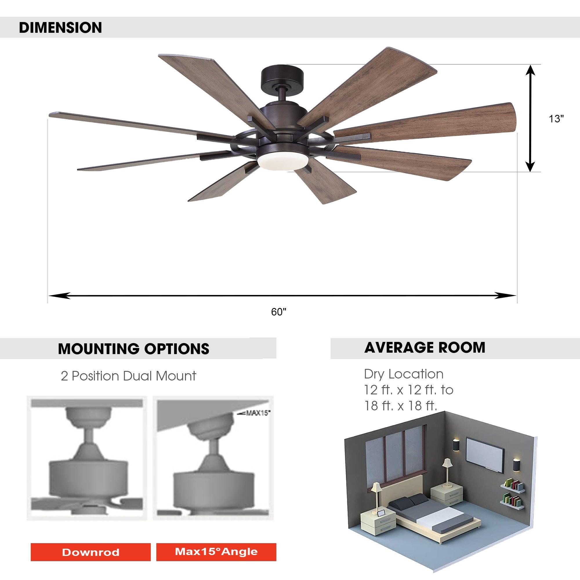 60" Oretha Windmill 8 Blade Led Indoor Oil Rubbed Bronze Ceiling Fan With Remote And Light Kit Included