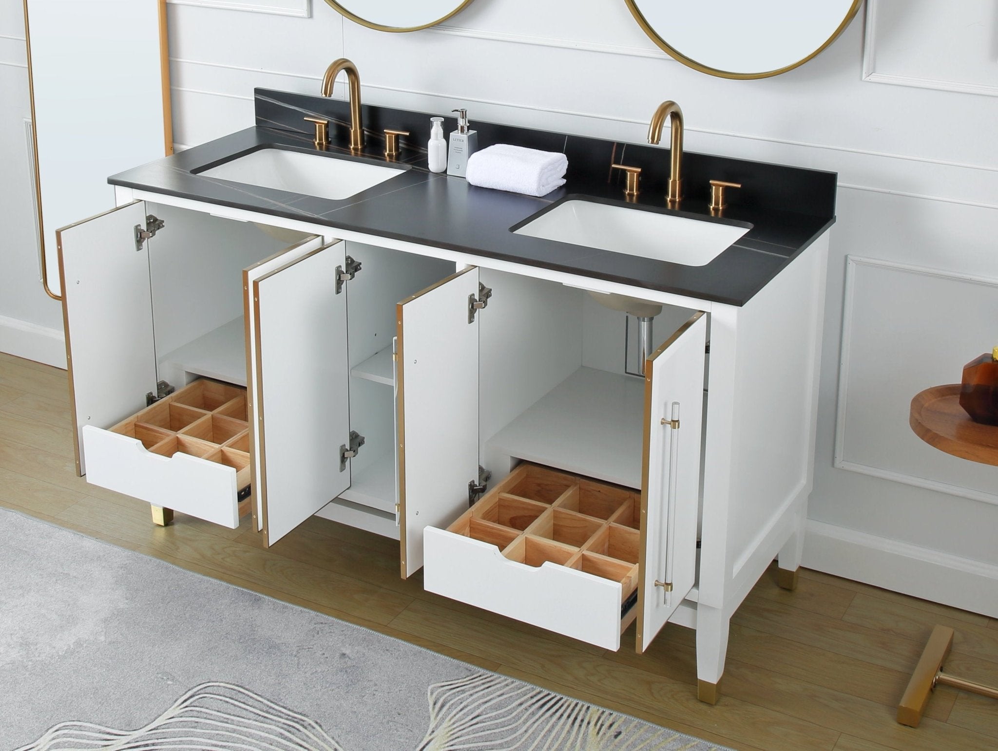 Chans Furniture Q164WT-D60GT 60" Tennant Brand Bertone Double Sink Bathroom Vanity