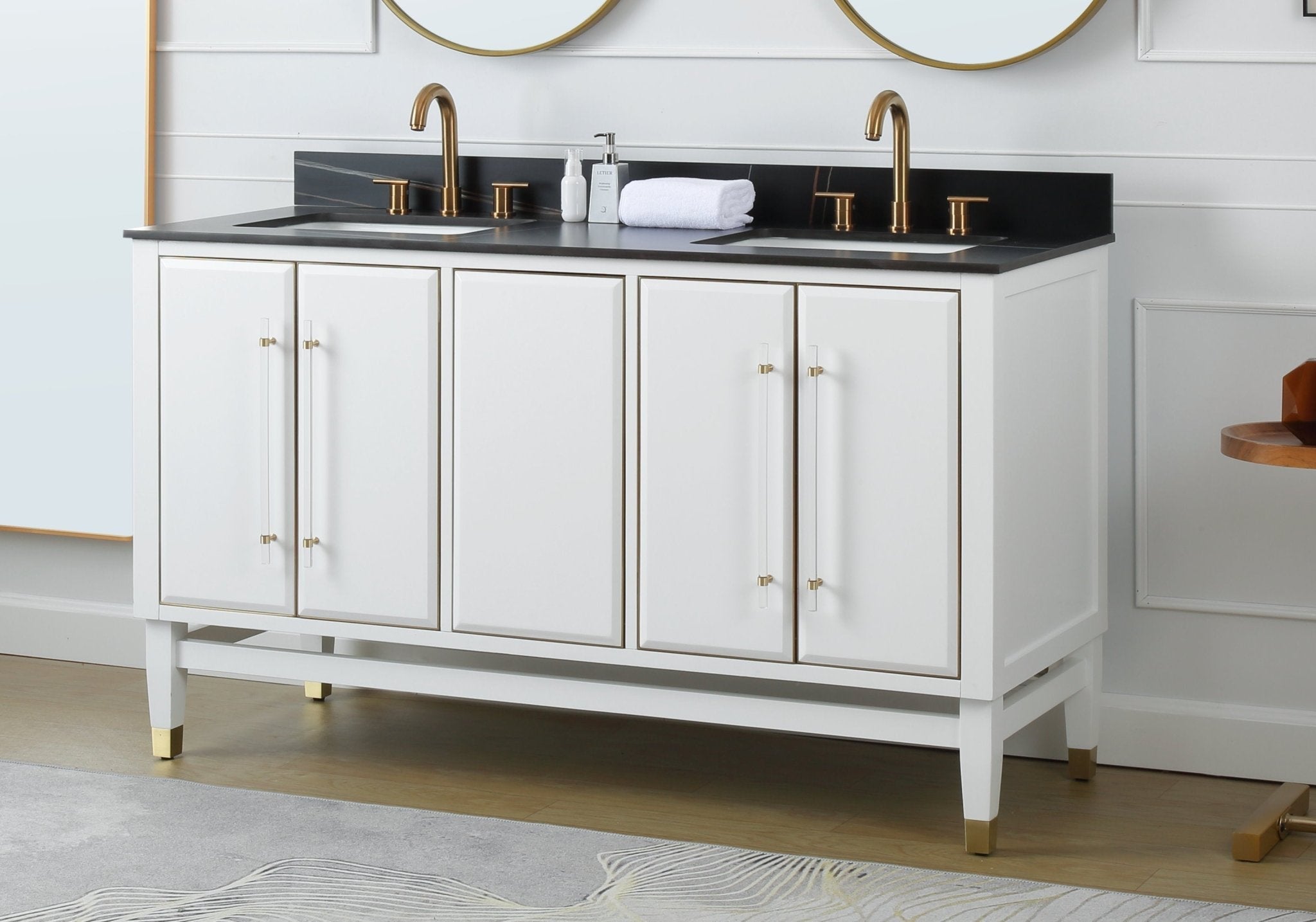 Chans Furniture Q164WT-D60GT 60" Tennant Brand Bertone Double Sink Bathroom Vanity