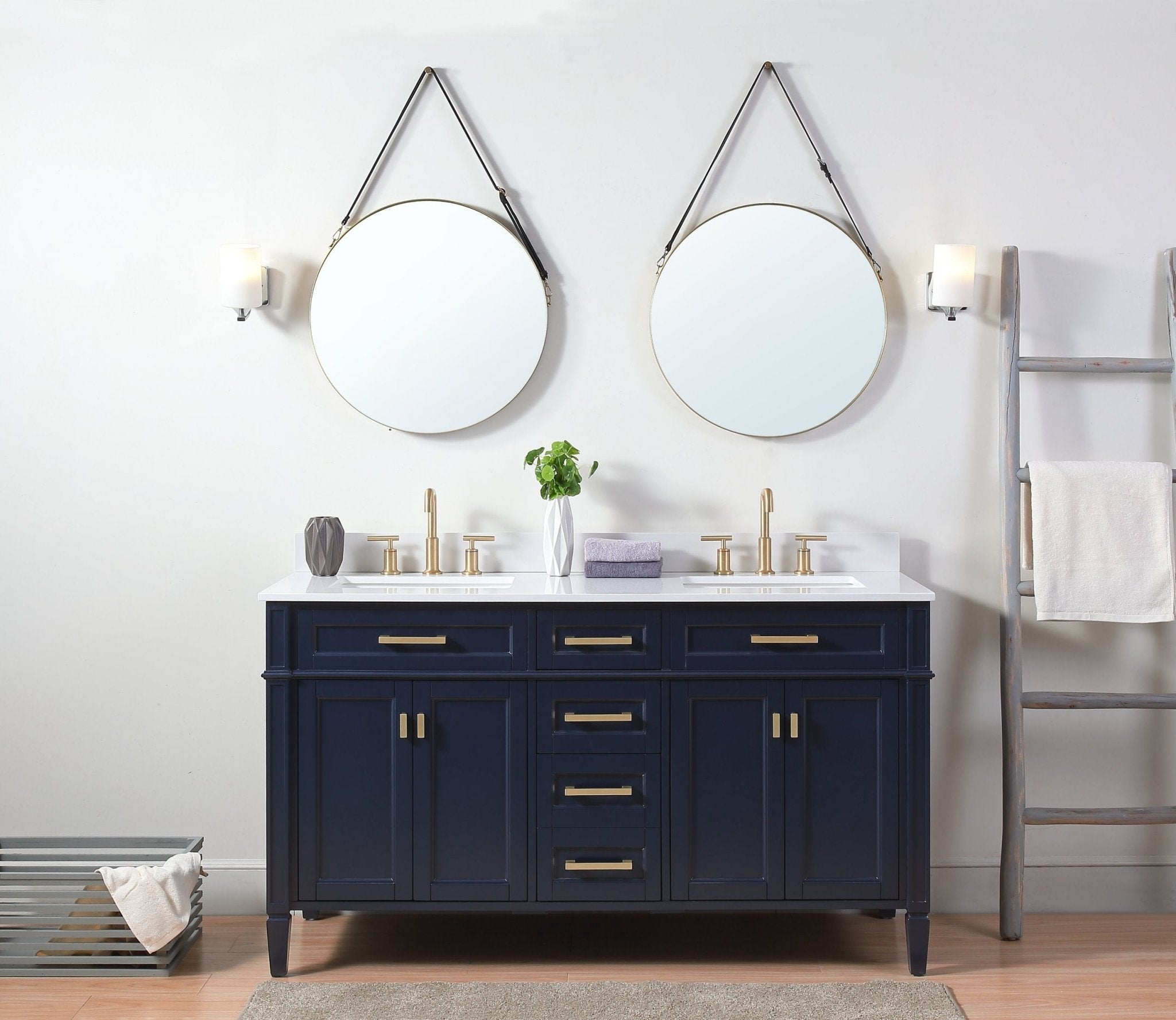 Chans Furniture 1808-D60NB 60" Tennant Brand Durand Modern Navy Blue Double Sink Bathroom Vanity