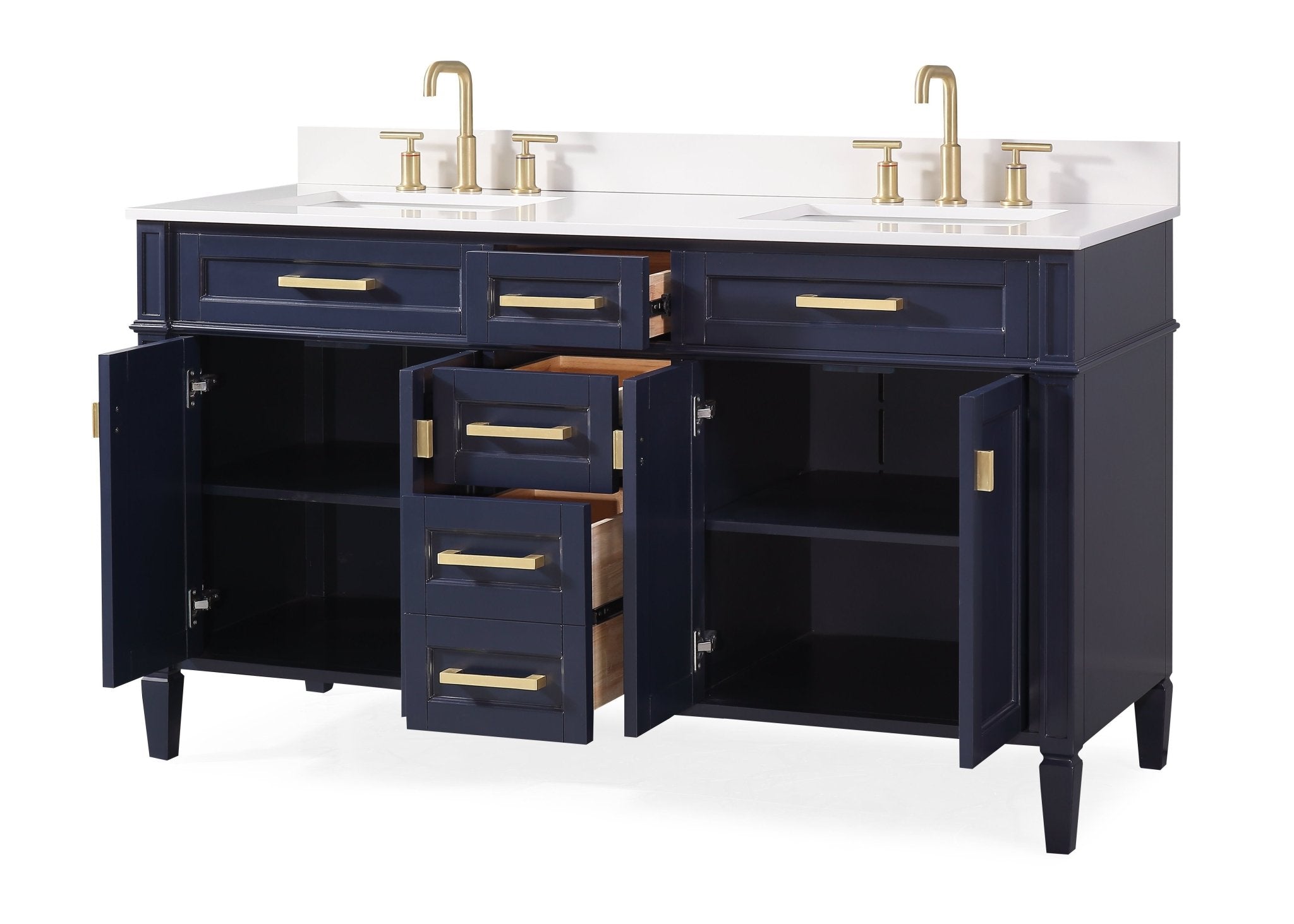 Chans Furniture 1808-D60NB 60" Tennant Brand Durand Modern Navy Blue Double Sink Bathroom Vanity