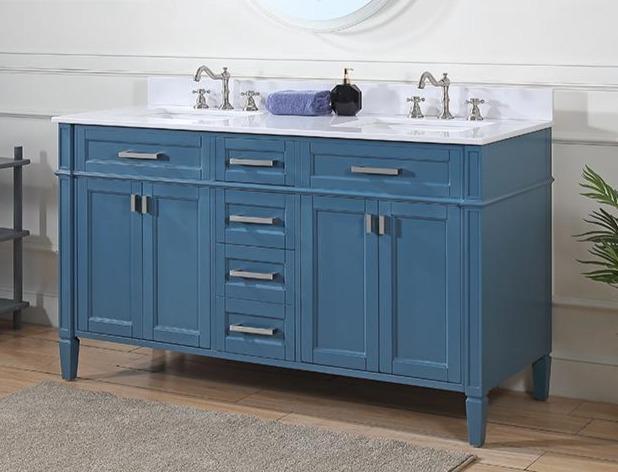 Chans Furniture QT-1808-D60TB 60" Tennant Brand Durand Modern Teal Blue Double Sink Bathroom Vanity