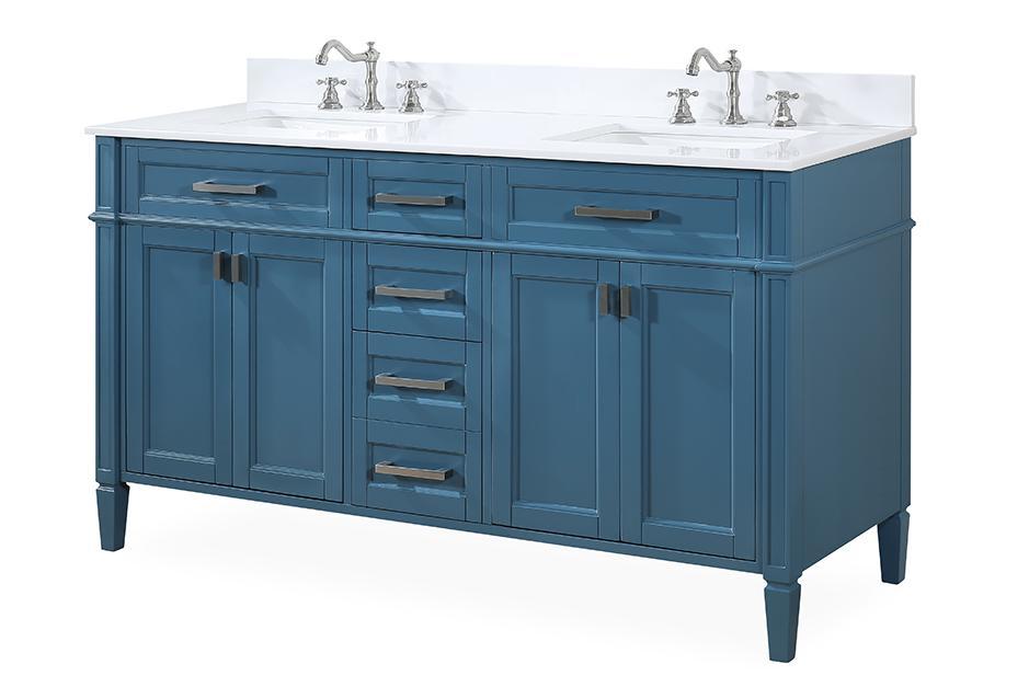 Chans Furniture QT-1808-D60TB 60" Tennant Brand Durand Modern Teal Blue Double Sink Bathroom Vanity