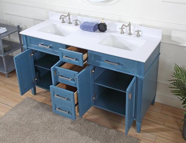 Chans Furniture QT-1808-D60TB 60" Tennant Brand Durand Modern Teal Blue Double Sink Bathroom Vanity