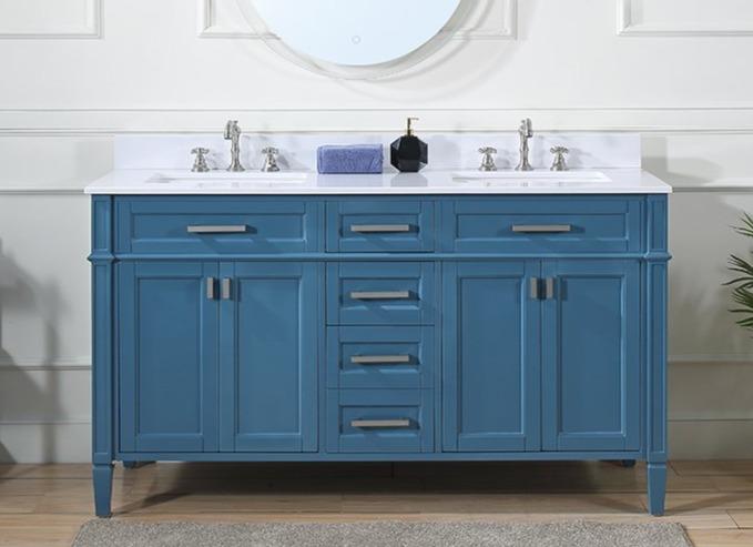 Chans Furniture QT-1808-D60TB 60" Tennant Brand Durand Modern Teal Blue Double Sink Bathroom Vanity
