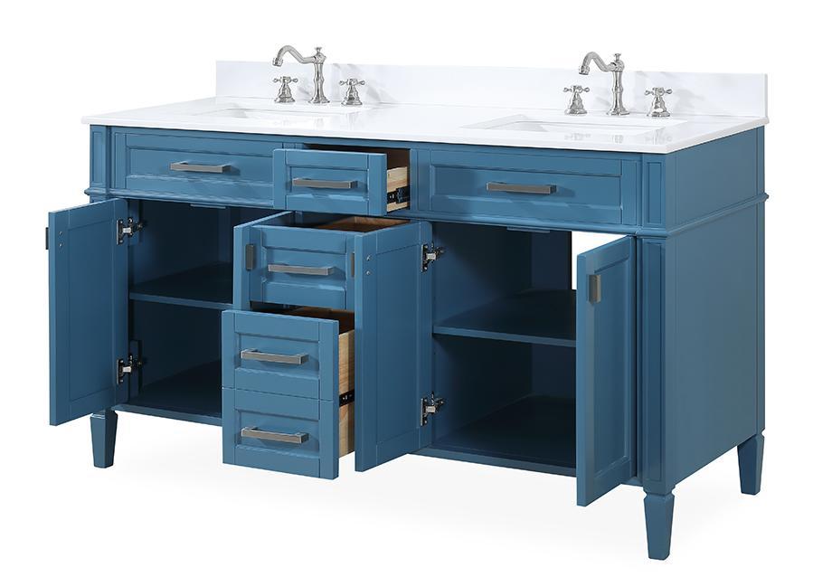 Chans Furniture QT-1808-D60TB 60" Tennant Brand Durand Modern Teal Blue Double Sink Bathroom Vanity