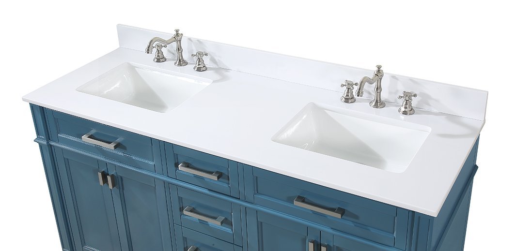 Chans Furniture QT-1808-D60TB 60" Tennant Brand Durand Modern Teal Blue Double Sink Bathroom Vanity