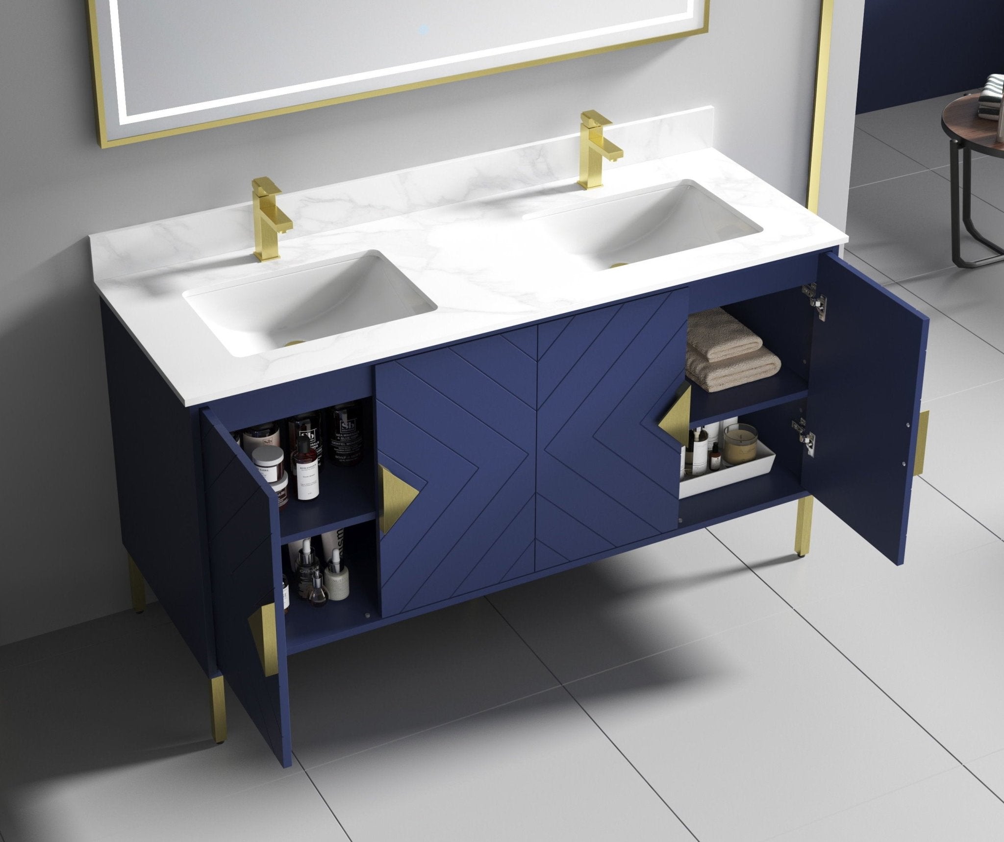 Chans Furniture AC-66NB60 60" Tennant Brand Eileen Modern Style Double Sink Bathroom Vanity