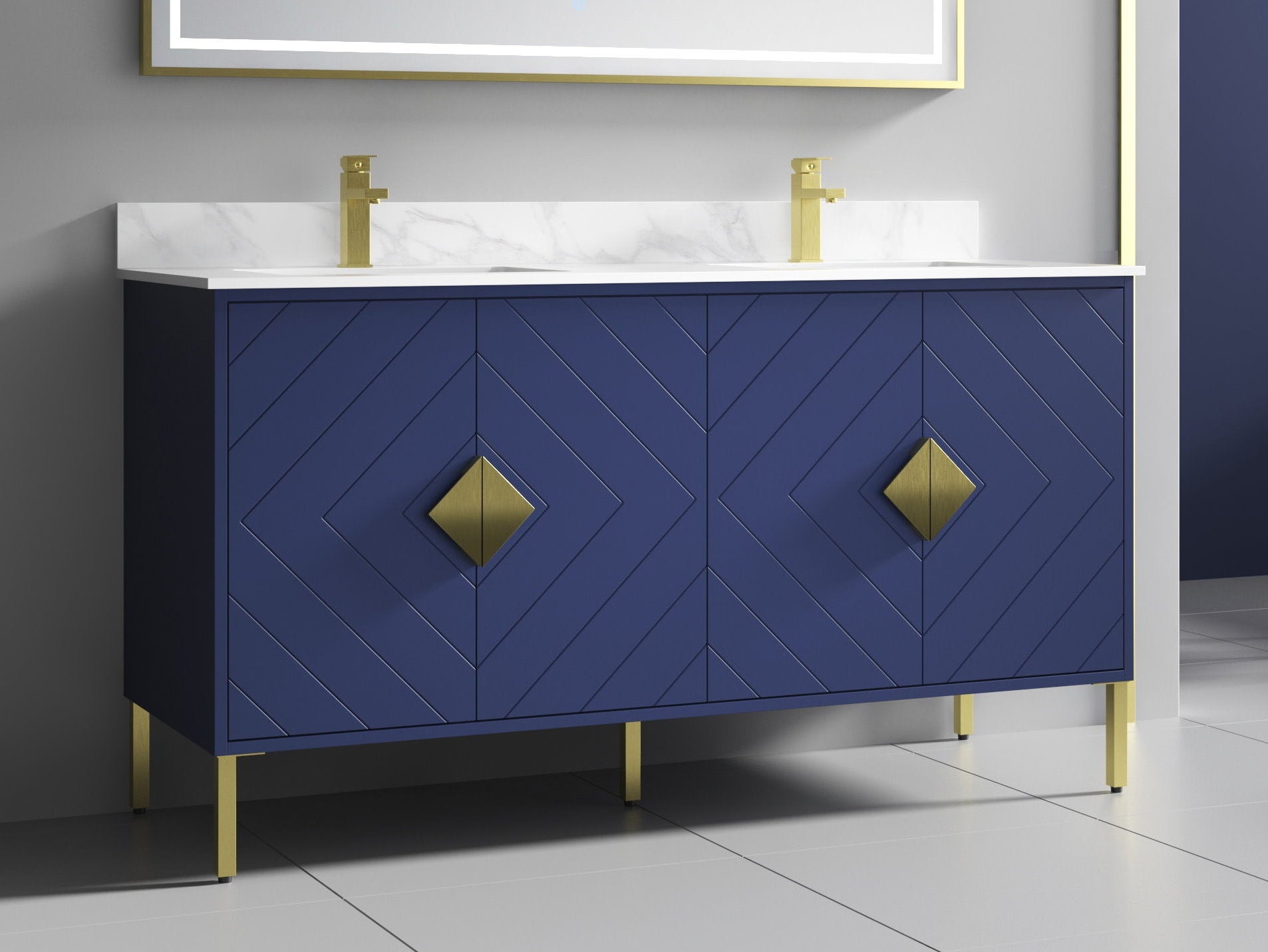 Chans Furniture AC-66NB60 60" Tennant Brand Eileen Modern Style Double Sink Bathroom Vanity