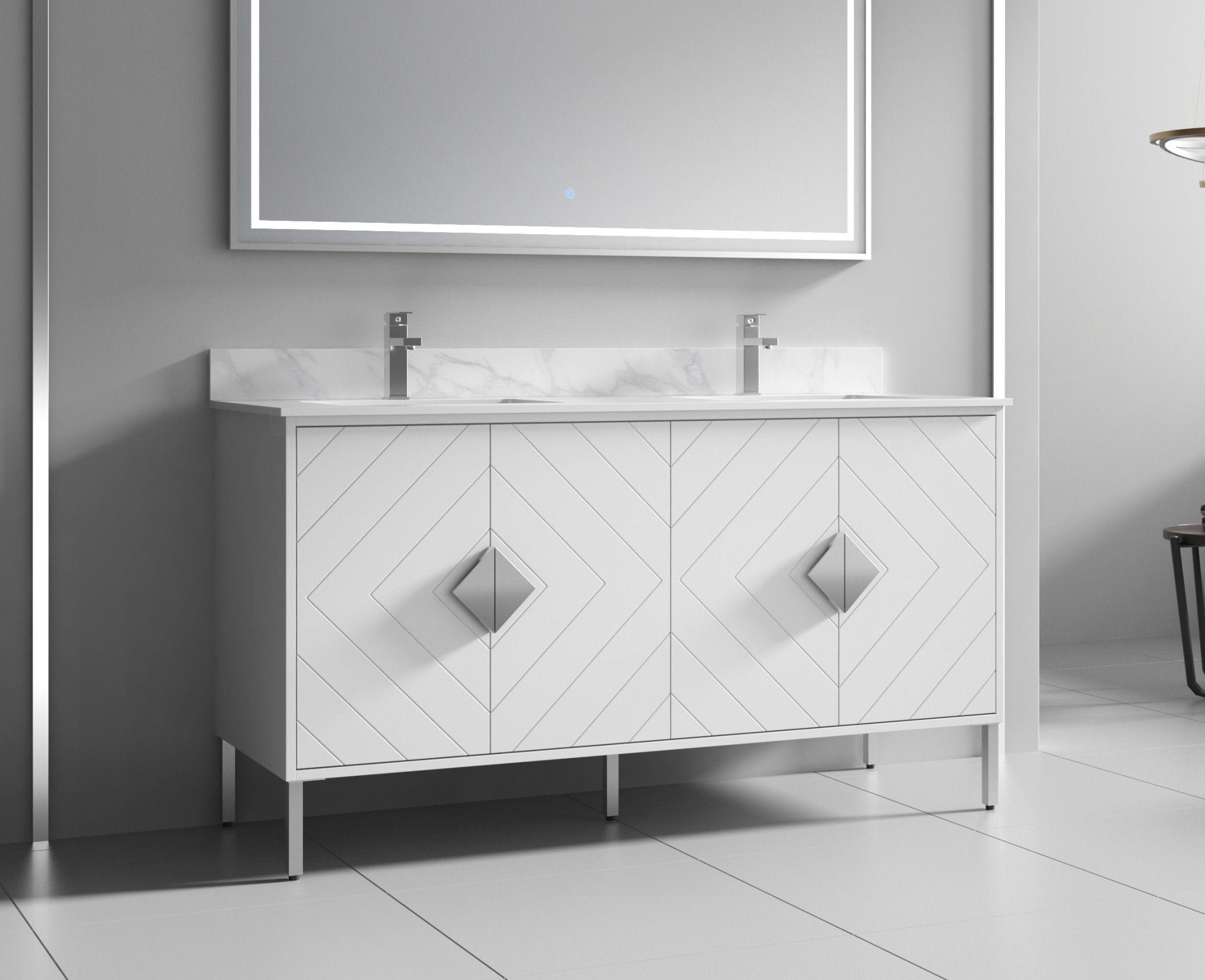 Chans Furniture AC-66WT60 60" Tennant Brand Eileen Modern Style Double Sink Bathroom Vanity