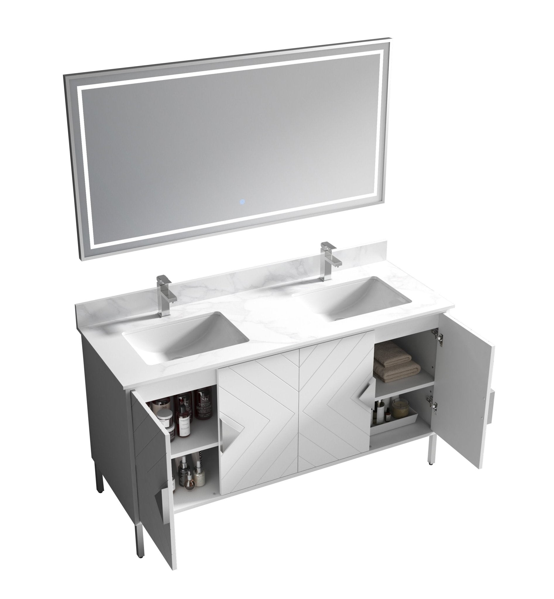 Chans Furniture AC-66WT60 60" Tennant Brand Eileen Modern Style Double Sink Bathroom Vanity