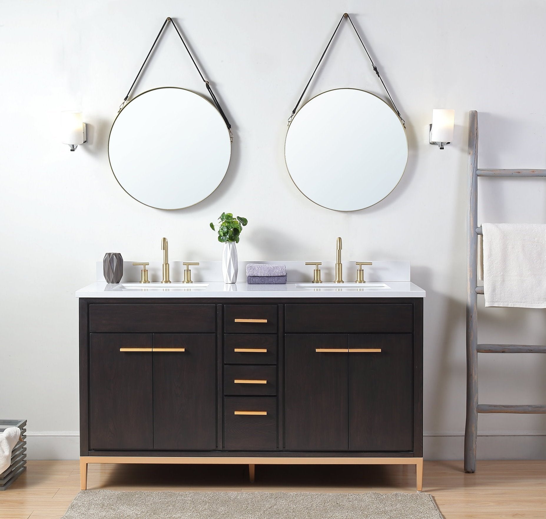 Chans Furniture TB-9838-D60DK-QT 60"  Tennant Brand Modern Style Beatrice Double Sink Bathroom Vanity