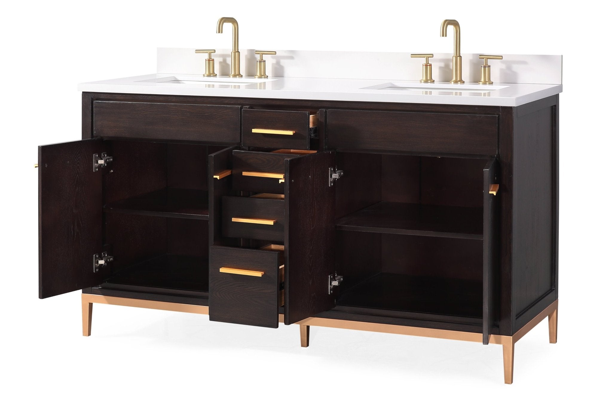 Chans Furniture TB-9838-D60DK-QT 60"  Tennant Brand Modern Style Beatrice Double Sink Bathroom Vanity