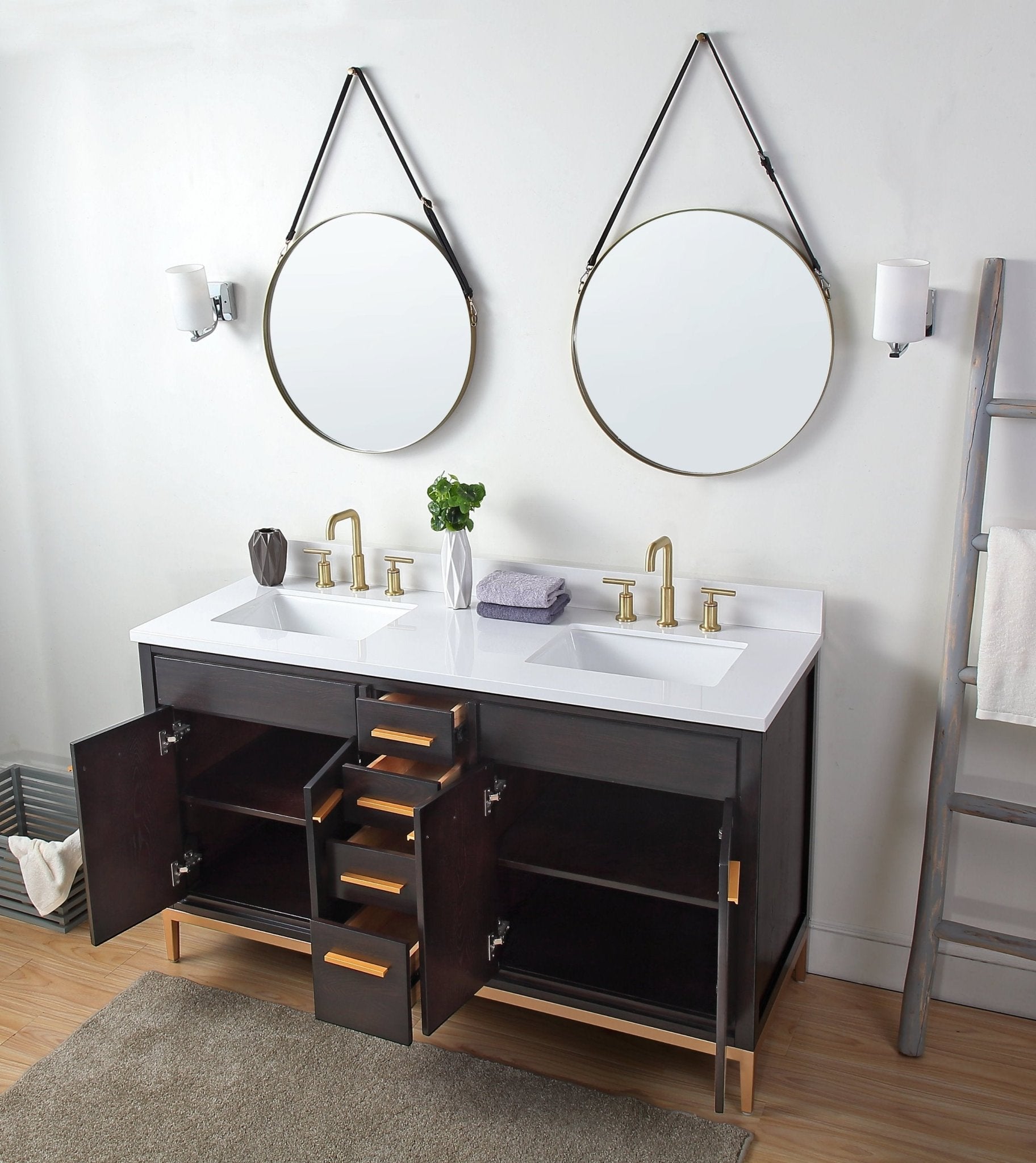 Chans Furniture TB-9838-D60DK-QT 60"  Tennant Brand Modern Style Beatrice Double Sink Bathroom Vanity