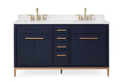 Chans Furniture TB-9444-D60NB 60" Tennant Brand Modern Style Navy Blue Beatrice Double Sink Bathroom Vanity