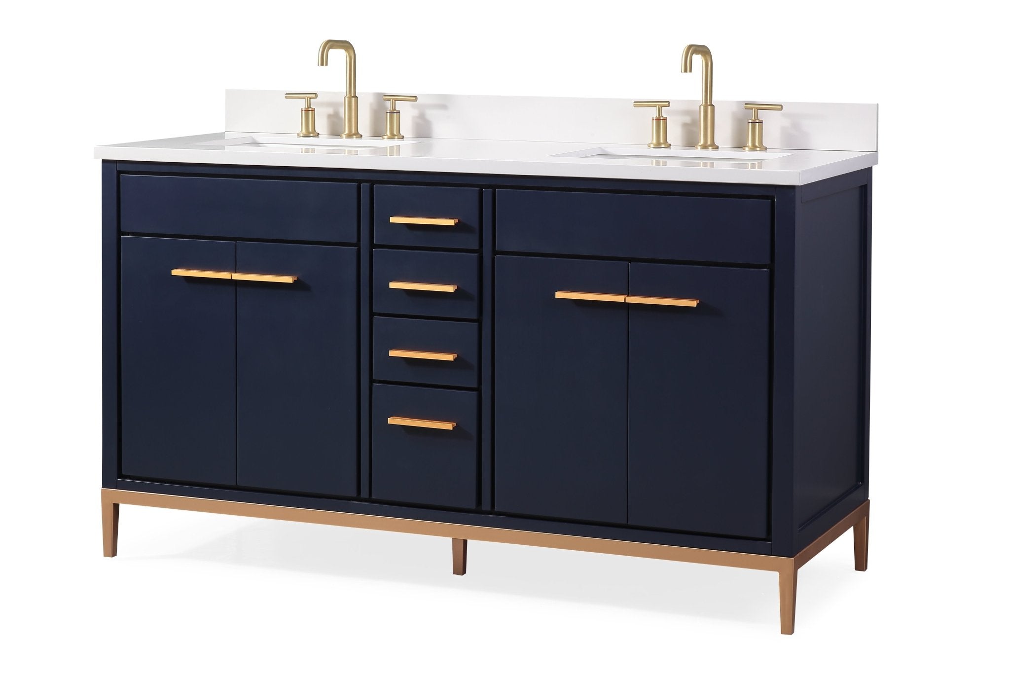 Chans Furniture TB-9444-D60NB 60" Tennant Brand Modern Style Navy Blue Beatrice Double Sink Bathroom Vanity